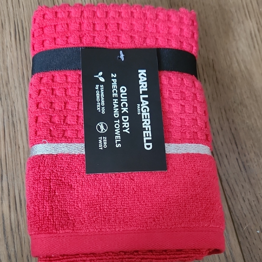 Karl Lagerfeld Quick Dry Hand Towels - Red and Black - Picture 3 of 4